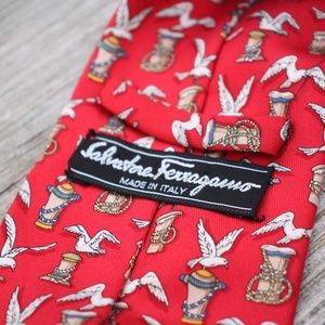 Salvatore Ferragamo Silk red nautical seagull tie